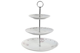 DKD Home Decor Frutero Pixel Love de 3 Pisos en Porcelana y Metal Rosa/Blanco