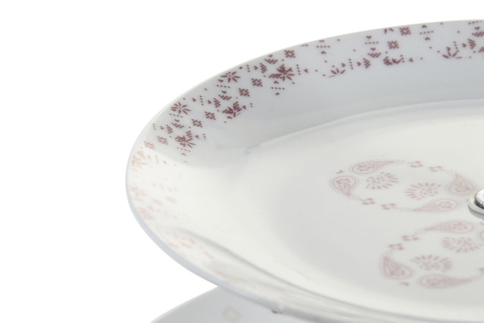 DKD Home Decor Frutero Pixel Love de 3 Pisos en Porcelana y Metal Rosa/Blanco