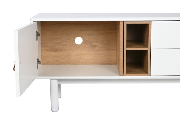 DKD Home Decor Mueble TV Urban Blanco Natural 140 x 55 x 40 cm con 2 Cajones y 1 Puerta DKD Home Decor Mueble TV Urban Blanco Natural 140 x 55 x 40 cm con 2 Cajones y 1 Puerta