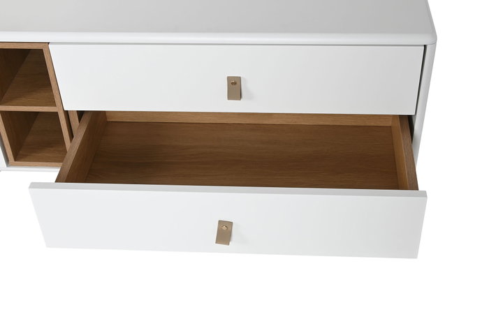 DKD Home Decor Mueble TV Urban Blanco Natural 140 x 55 x 40 cm con 2 Cajones y 1 Puerta DKD Home Decor Mueble TV Urban Blanco Natural 140 x 55 x 40 cm con 2 Cajones y 1 Puerta