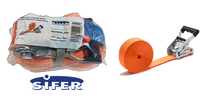 SIFER Ratchet Cinta 35mm x 6m con Gancho Cerrado 2000 kg SIFER Ratchet Cinta 35mm x 6m con Gancho Cerrado 2000 kg