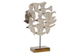 DKD Home Decor Decoración de Pájaros en Albasia y Hierro, Beige y Marrón