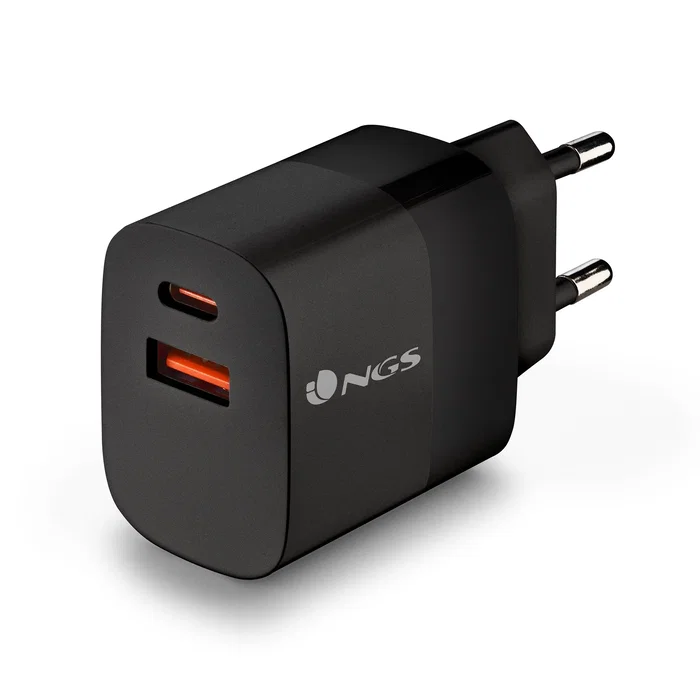 NGS BUD 33W Cargador de Pared GaN con USB-C y USB-A Negro