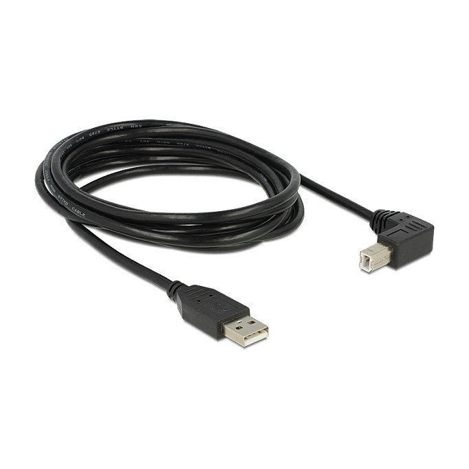 DELOCK Cable USB 2.0 A macho a B macho de 3 metros, Negro - Incluye conector angular para mejor conexión