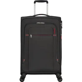 American Tourister Crosstrack Maleta Mediana Spinner Expansible de 4 Ruedas Dobles 67cm (67.5x42x27.5cm), 71.5/77 L, Candado TSA, Color Gris/Rojo