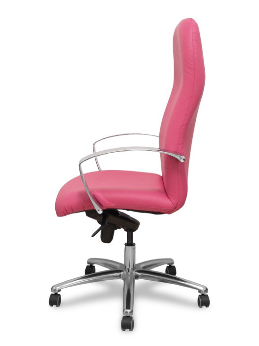 Sillón Caudete con mecanismo Basculante avanzado tapizada con Similpiel color Rosa. Equipado con Base aluminio, Brazos fijos y Ruedas de parqué