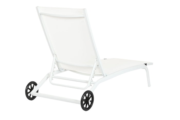 DKD Home Decor Tumbona de Jardín y Terraza Reclinable con Ruedas, Estructura de Aluminio y Textilene, Color Blanco, 64x97x187.5 cm