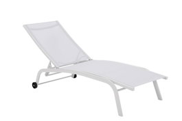 DKD Home Decor Tumbona de Jardín y Terraza Reclinable con Ruedas, Estructura de Aluminio y Textilene, Color Blanco, 64x97x187.5 cm