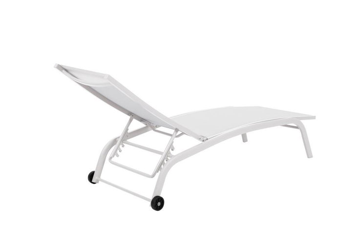 DKD Home Decor Tumbona de Jardín y Terraza Reclinable con Ruedas, Estructura de Aluminio y Textilene, Color Blanco, 64x97x187.5 cm