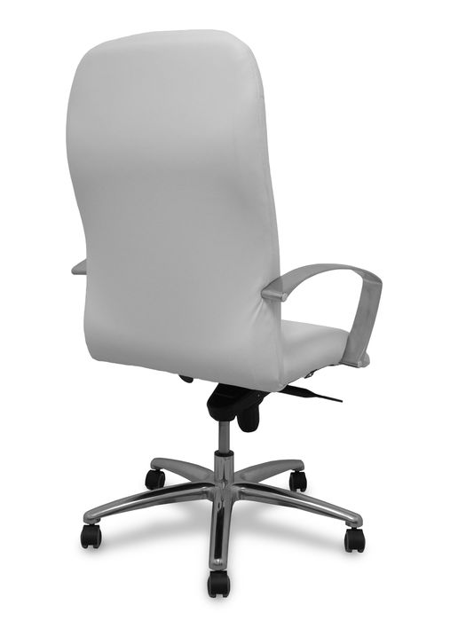 Sillón Caudete con mecanismo Basculante avanzado tapizada con Similpiel color Blanco. Equipado con Base aluminio, Brazos fijos y Ruedas de parqué