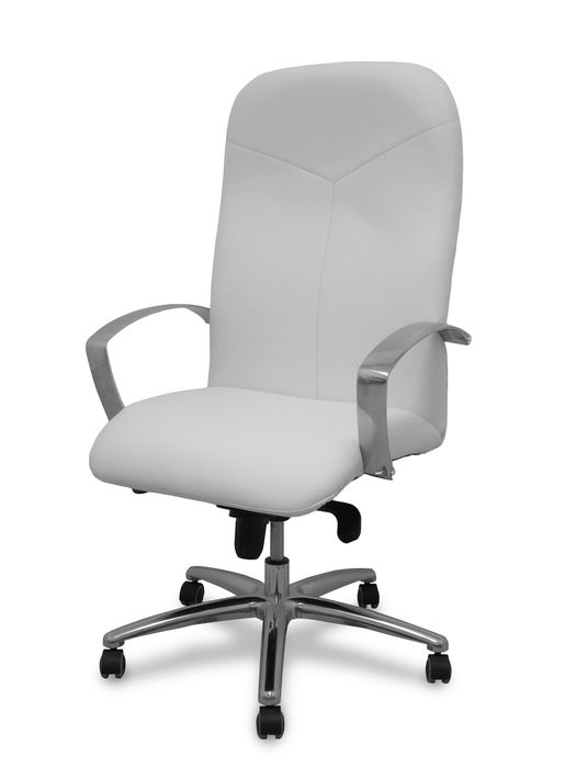 Sillón Caudete con mecanismo Basculante avanzado tapizada con Similpiel color Blanco. Equipado con Base aluminio, Brazos fijos y Ruedas de parqué