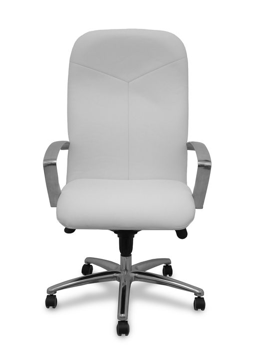 Sillón Caudete con mecanismo Basculante avanzado tapizada con Similpiel color Blanco. Equipado con Base aluminio, Brazos fijos y Ruedas de parqué