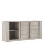 Aparador ANTIBES 2 puertas correderas + 3 cajones - Decoración roble champán y hormigón beige - L206 x P44,9 x H94 cm - DEMEYERE