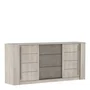 Aparador ANTIBES 2 puertas correderas + 3 cajones - Decoración roble champán y hormigón beige - L206 x P44,9 x H94 cm - DEMEYERE