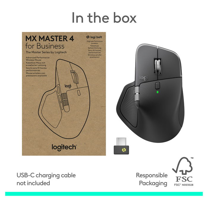 Logitech Ratón MX Master 4 for Business Graphite, Inalámbrico 2.4GHz/Bluetooth, Versión Empresarial