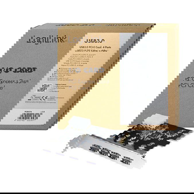 LogiLink Tarjeta PCIe USB 3.0 de 4 Puertos PC0057A, 5 Gbps Interna para PC LogiLink Tarjeta PCIe USB 3.0 de 4 Puertos PC0057A, 5 Gbps Interna para PC