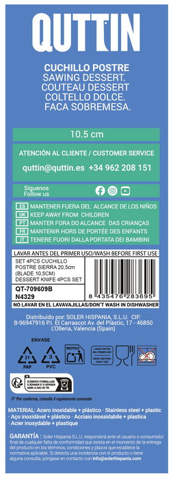 Inde Set 4 Cuchillos de Postre Sierra Yvory 10 - Dimensiones: 28.8 cm (Largo) x 6.8 cm (Ancho) x 1.6 cm (Alto) (18 Cajas)