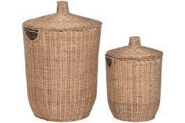 DKD Home Decor Set de 2 Cestas de Ratán y Metal Natural 42x42x63 cm