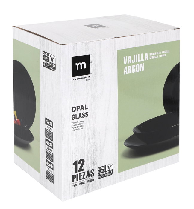 La Mediterranea Vajilla Opal 12 Piezas Colección Argon 25/20/18 cm (2 Unidades)