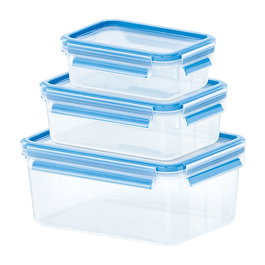 Emsa 508566 - Set de 3 Frischhaltedosen Clip & Close, Rectangular, Transparente, BPA Free, TPE, Apto Lavavajillas y Microondas, 167 * 226 * 99 mm