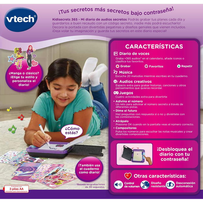 V-TECH Kidisecrets 365 Mi Diario de Audios Secretos Negro