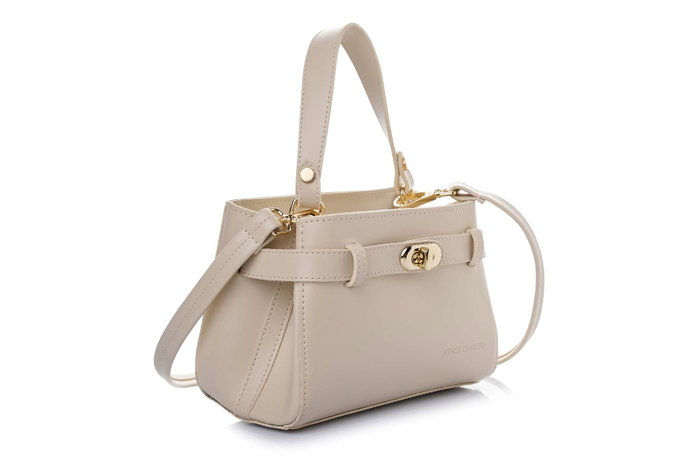 Vince Camuto Bolso de Mano Crema, Bolso Elegante de Cuero de Polivinilo, 20x11x15 cm