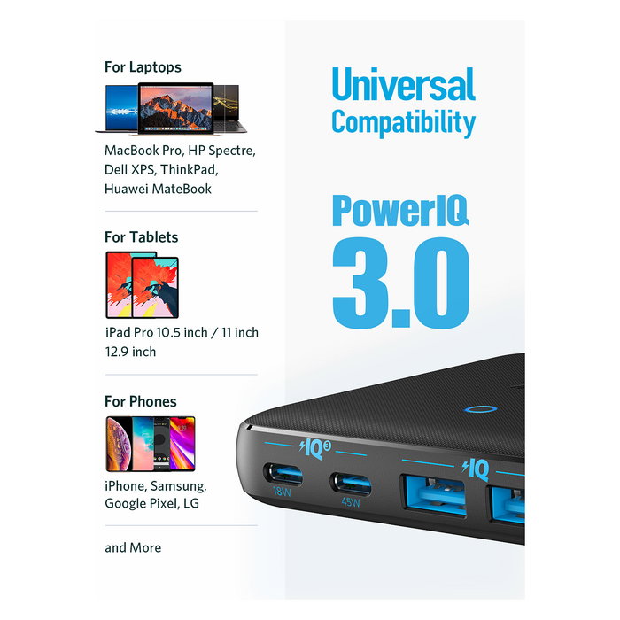 Anker 543 PowerPort Atom III Cargador 65W 4 Puertos GaN 1x USB-C 45W 1x USB-C 20W 2x USB-A Negro