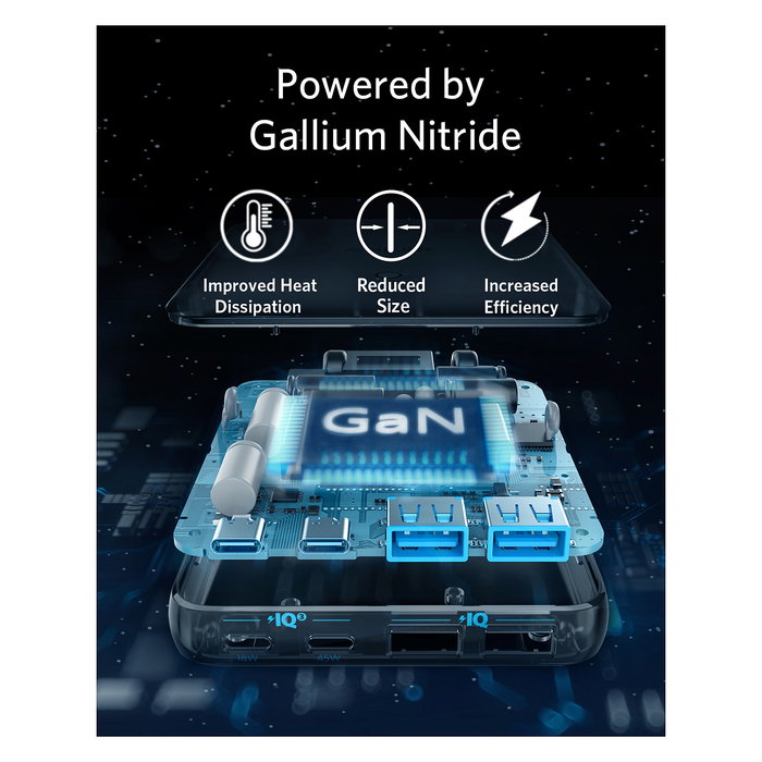 Anker 543 PowerPort Atom III Cargador 65W 4 Puertos GaN 1x USB-C 45W 1x USB-C 20W 2x USB-A Negro