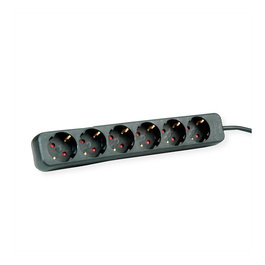 ROLINE Regleta de enchufes 19.07.1073, 6 tomas de corriente sin interruptor, 3 m de cable, color negro, para interior, 250 V, 3600 W max