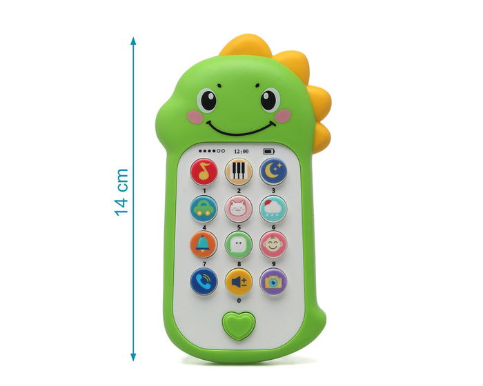 KioKids Teléfono Musical Dinosaurio para Bebés con Sonidos y Melodías, Juguete Interactivo +6 Meses, Verde