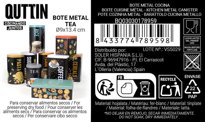 Inde Bote Metal Tea 9 cm x 9 cm x 13.4 cm (24 Unidades)