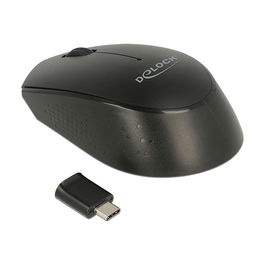 DeLOCK 12526 Ratón Óptico Inalámbrico Mini USB-C, 2.4 GHz, 3 Botones, 1000 DPI, Ambidiestro, Negro, Para PC/Portátil