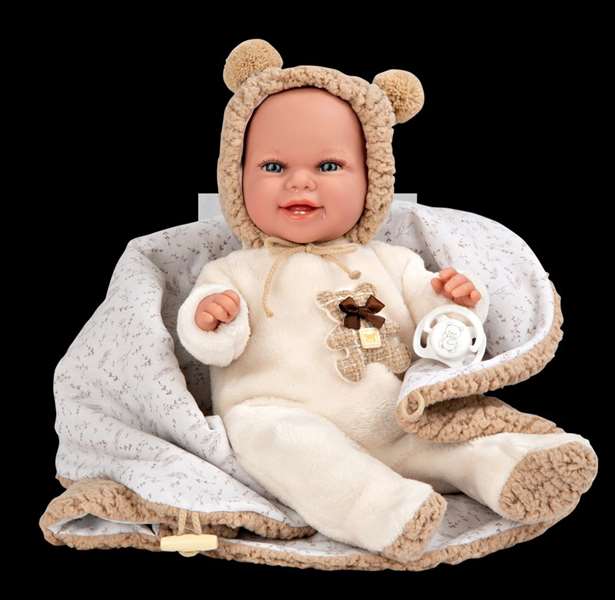 Muñecas Arias Muñeca Elegance Babyto marrón con manta (muñeco de peso) 35 cm cuerpo blando