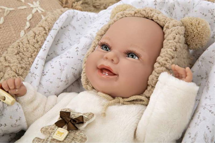 Muñecas Arias Muñeca Elegance Babyto marrón con manta (muñeco de peso) 35 cm cuerpo blando
