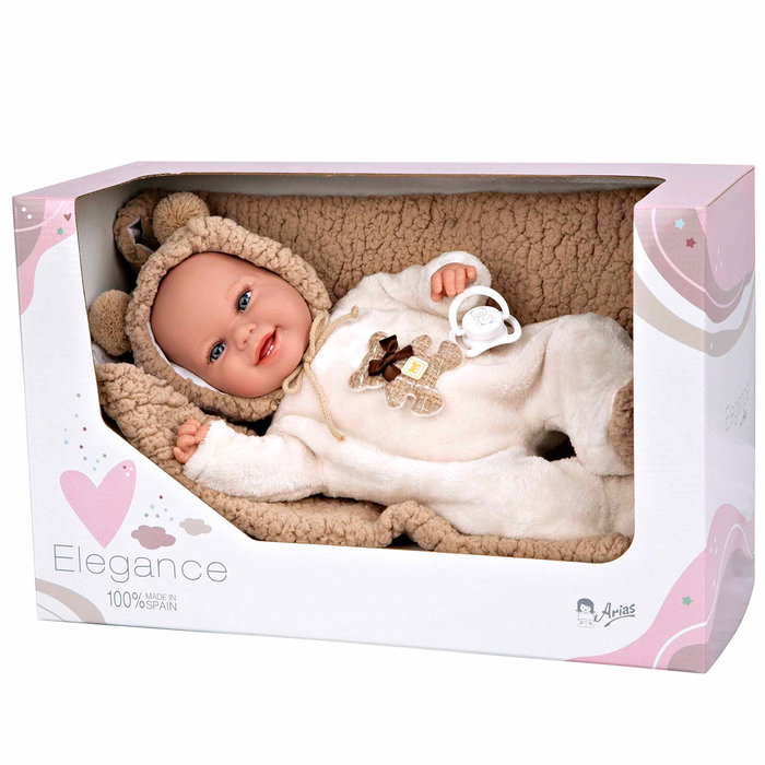 Muñecas Arias Muñeca Elegance Babyto Marrón con Manta y Chupete Muñecas Arias Muñeca Elegance Babyto Marrón con Manta y Chupete