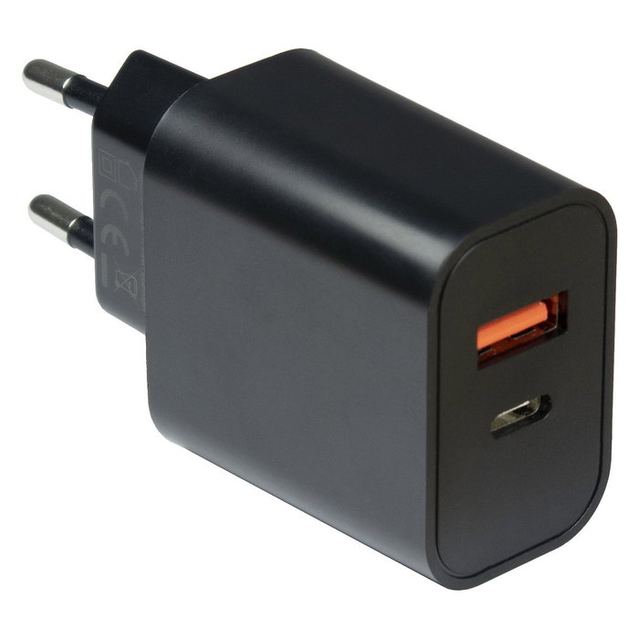 Inter-Tech PD-2120 Cargador USB-C 20W Negro con Carga Rápida y Doble Puerto USB
