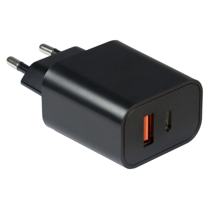 Inter-Tech PD-2120 Cargador USB-C 20W Negro con Carga Rápida y Doble Puerto USB