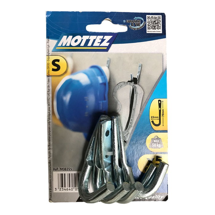 Mottez Gancho de acero con acabado zincado ø 8 mm, 3 x 7 cm, blister de 5 uds Mottez Gancho de acero con acabado zincado ø 8 mm, 3 x 7 cm, blister de 5 uds