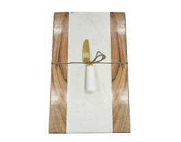 DKD Home Decor Set de 2 Tablas de Cortar Mármol y Acacia con Cuchillo
