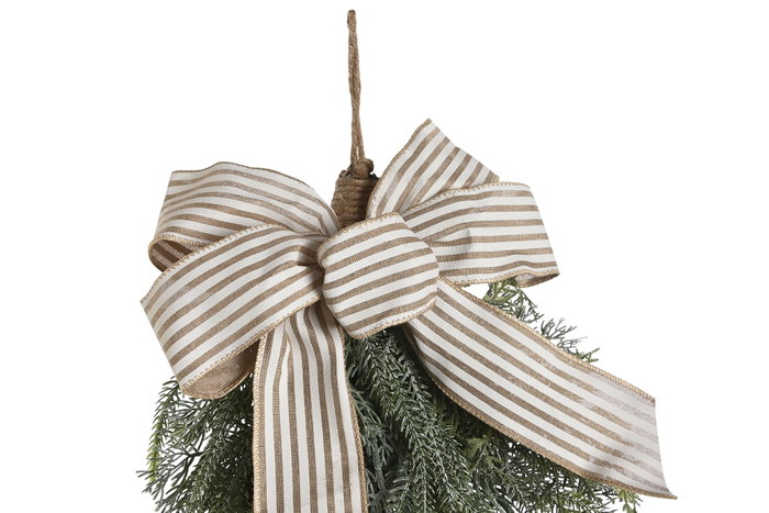DKD Home Decor Rama de PVC Piñas Colgante Nevado Verde y Beige