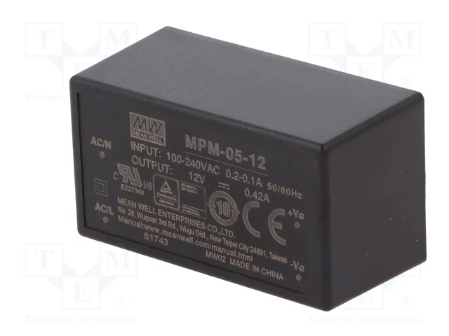 MEAN WELL MPM-05-12 Convertidor AC/DC 5W 12V DC MEAN WELL MPM-05-12 Convertidor AC/DC 5W 12V DC