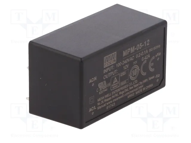 MEAN WELL MPM-05-12 Convertidor AC/DC 5W 12V DC MEAN WELL MPM-05-12 Convertidor AC/DC 5W 12V DC