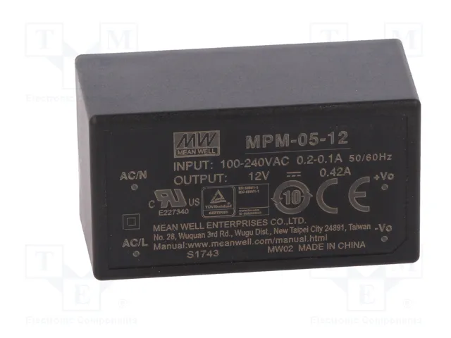 MEAN WELL MPM-05-12 Convertidor AC/DC 5W 12V DC MEAN WELL MPM-05-12 Convertidor AC/DC 5W 12V DC