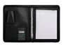 Q-connect Carpeta Portafolios con Cremallera, Calculadora y Bolsa para Móvil, Plástico tacto Piel, 260x355 mm, Negro