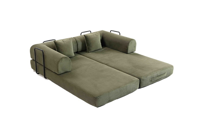 BORDECOR Sofá cama convertible en pana verde con estructura metálica