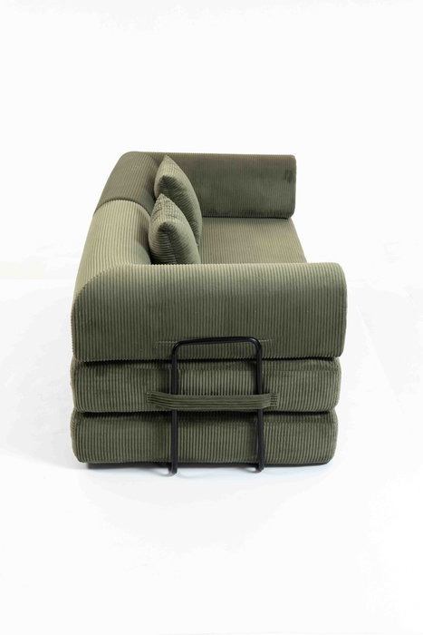 BORDECOR Sofá cama convertible en pana verde con estructura metálica