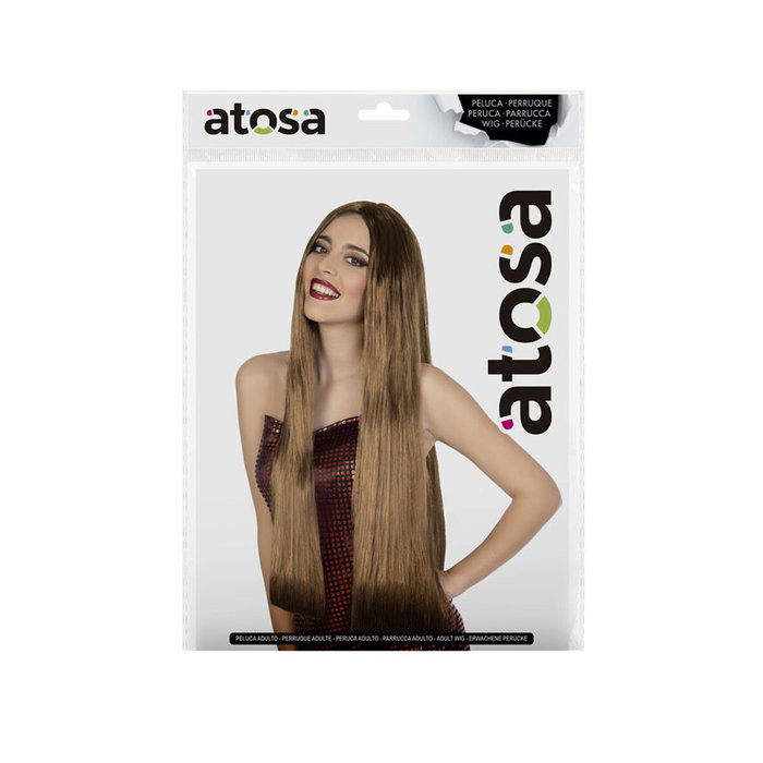 Atosa Peluca Larga Lisa Castaña de 60cm y 120g