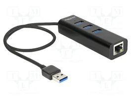 DeLOCK Hub USB 3.0 con 3 Puertos y 1 Puerto Gigabit LAN Negro