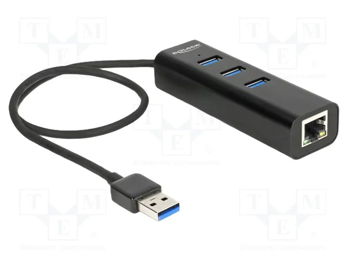 DeLOCK Hub USB 3.0 con 3 Puertos y 1 Puerto Gigabit LAN Negro DeLOCK Hub USB 3.0 con 3 Puertos y 1 Puerto Gigabit LAN Negro