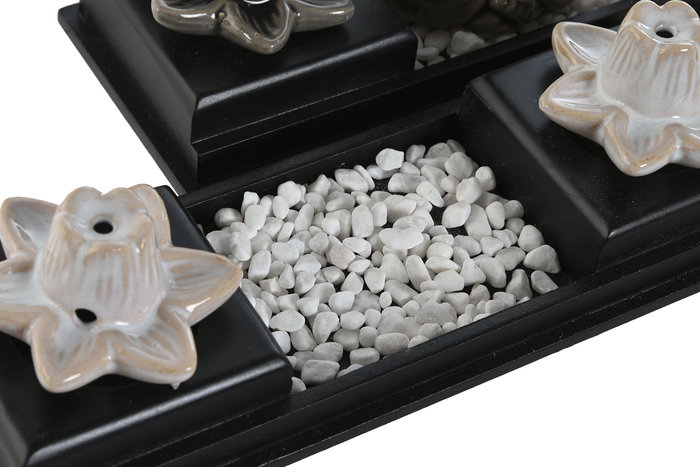 DKD Home Decor Soporte Incienso Oriental Buda Gris Blanco Cerámica MDF 24 x 8 x 14 cm (2 Unidades)